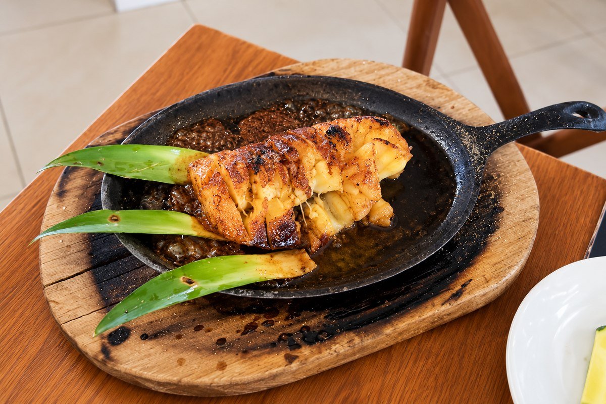 Piña asada en espada